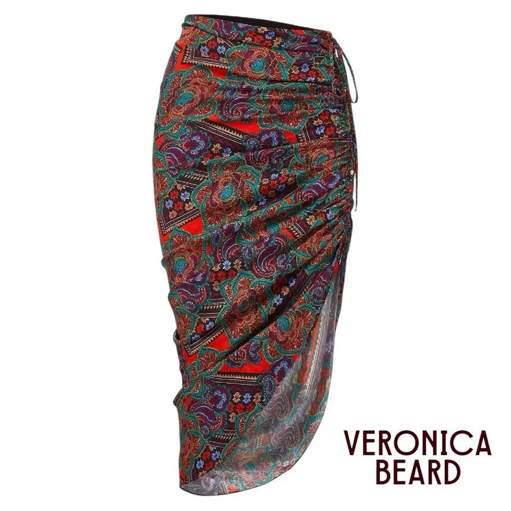 Veronica Beard **NWT** Ari Midi Skirt in Flame Red Multi Paisley Print